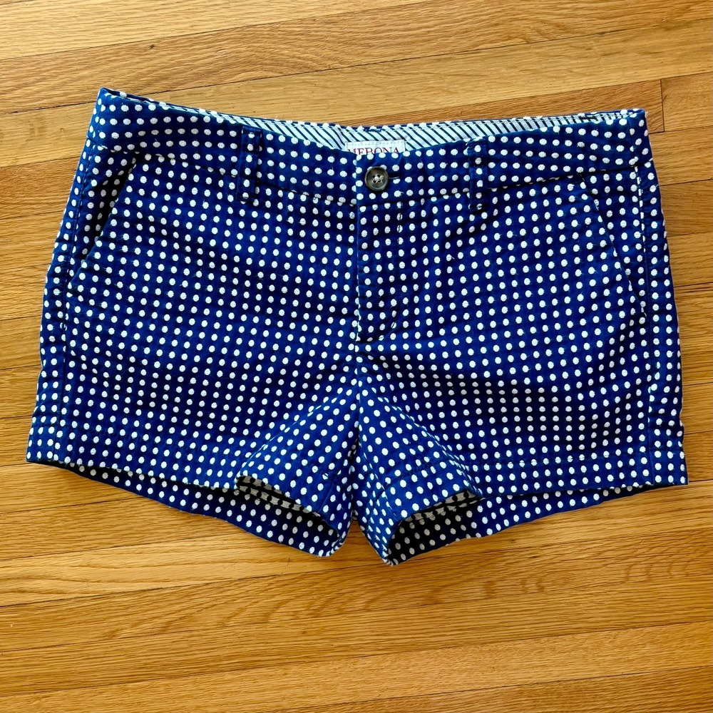 Merona Navy & White Polka Dot Chino Shorts 8 Cotton Blend Low Rise Cute Preppy